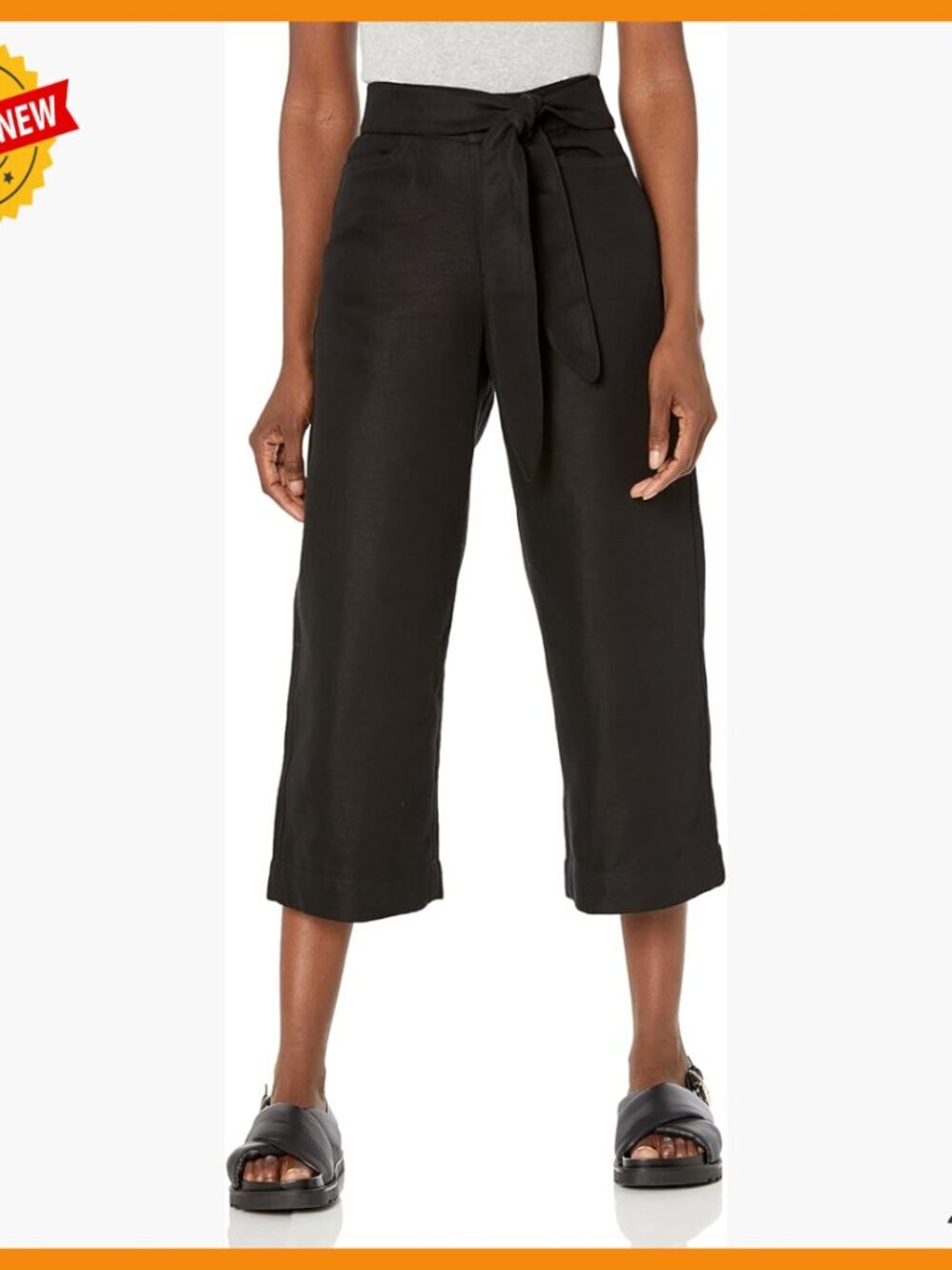 Cropped Wide Leg Pants with Tie Front Belted Waistband
